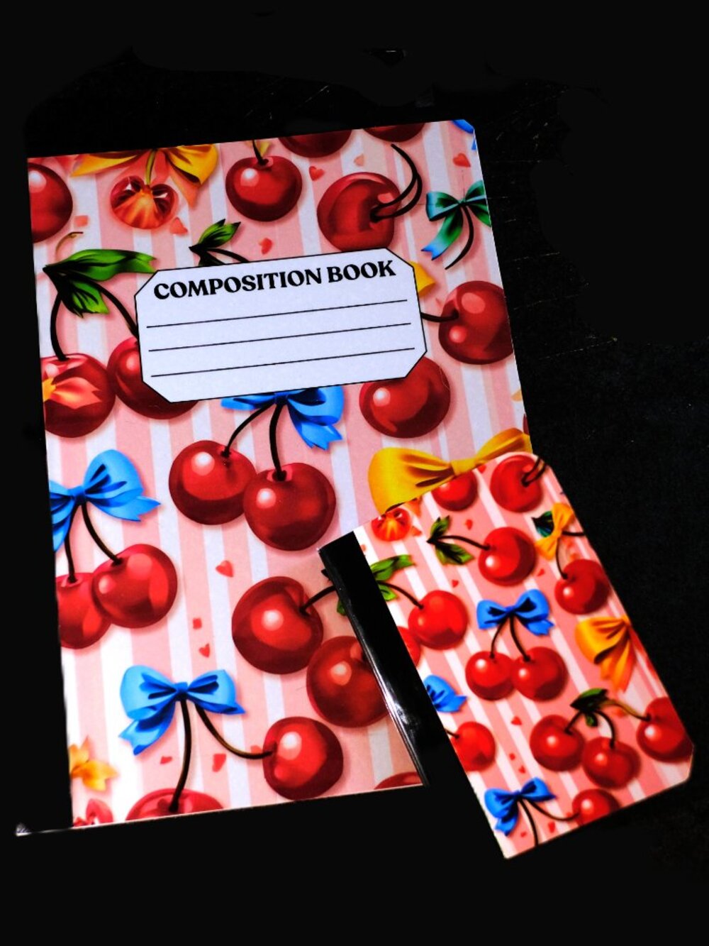 Custom Composition Book & Mini Notebook, Handmade, students, cherries, bows